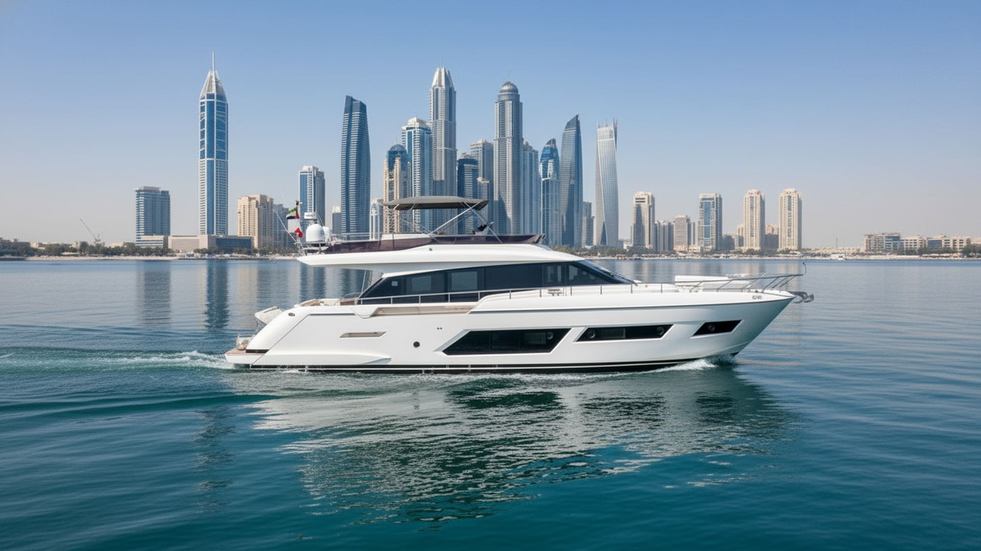 Imperial Duchess 67 ft aerial view, cruising Dubai
