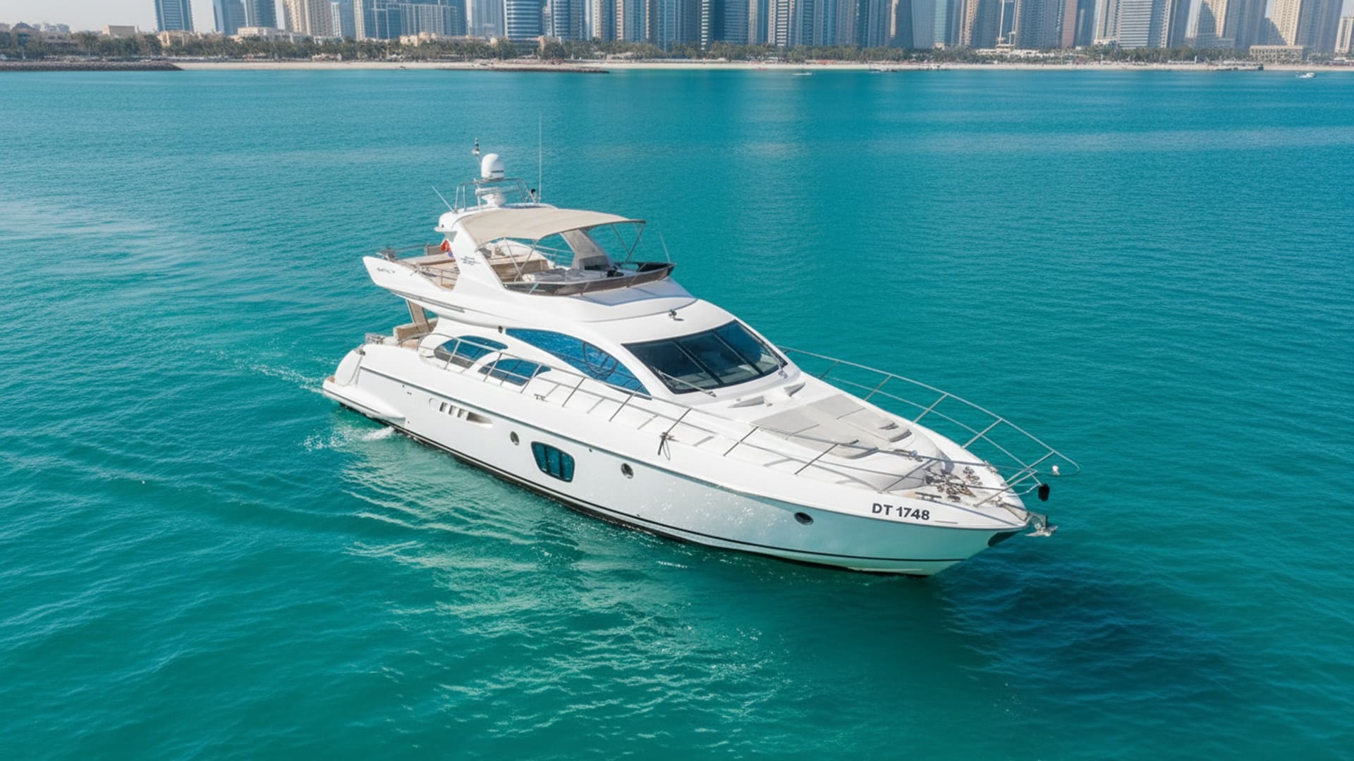 Emerald Knight 55 ft aerial view, Dubai Marina yacht charter