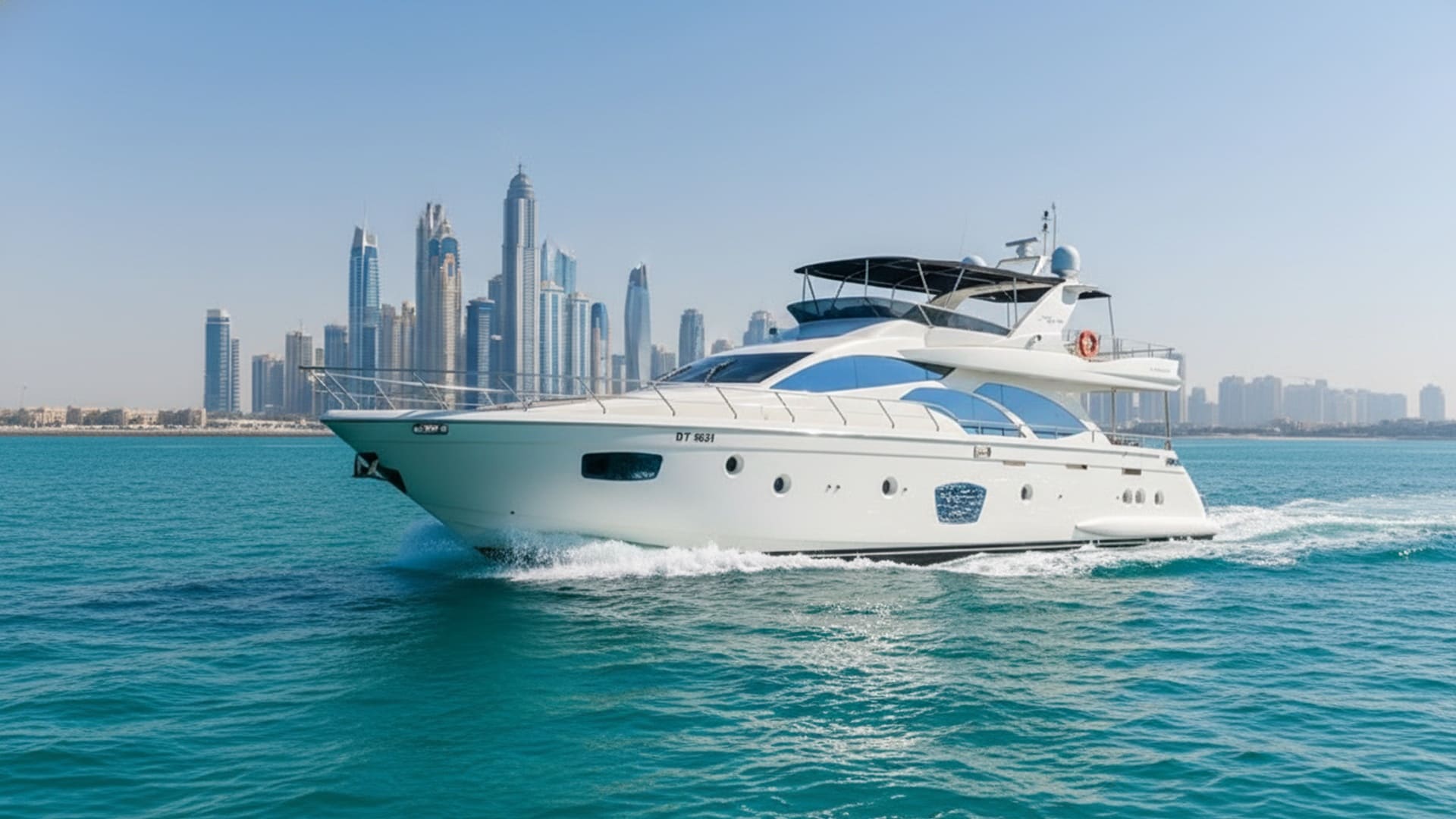 Ocean Lady 75 ft luxury yacht, Dubai Marina view